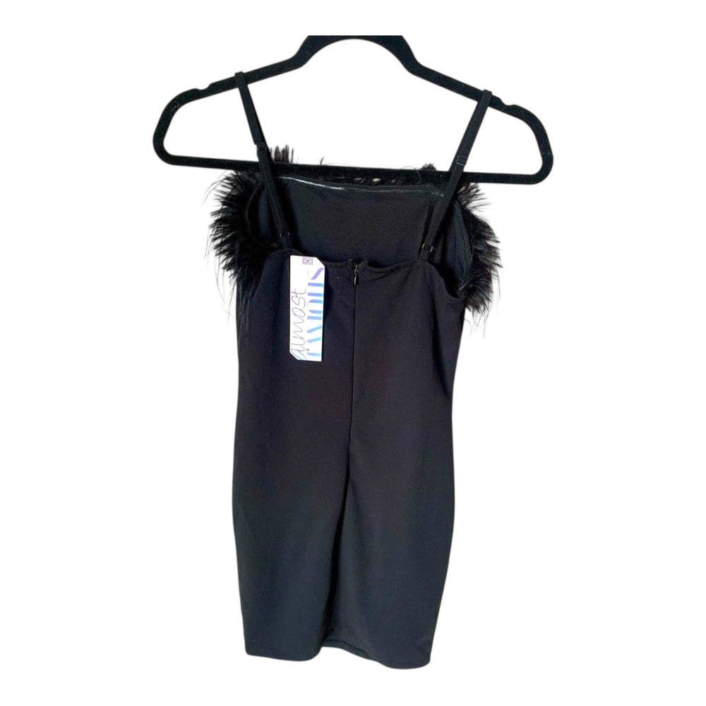 New Almost Famous Womens Feather Trim‎ Mini Dress Size S Black Party Y2K Glam - Picture 3 of 16